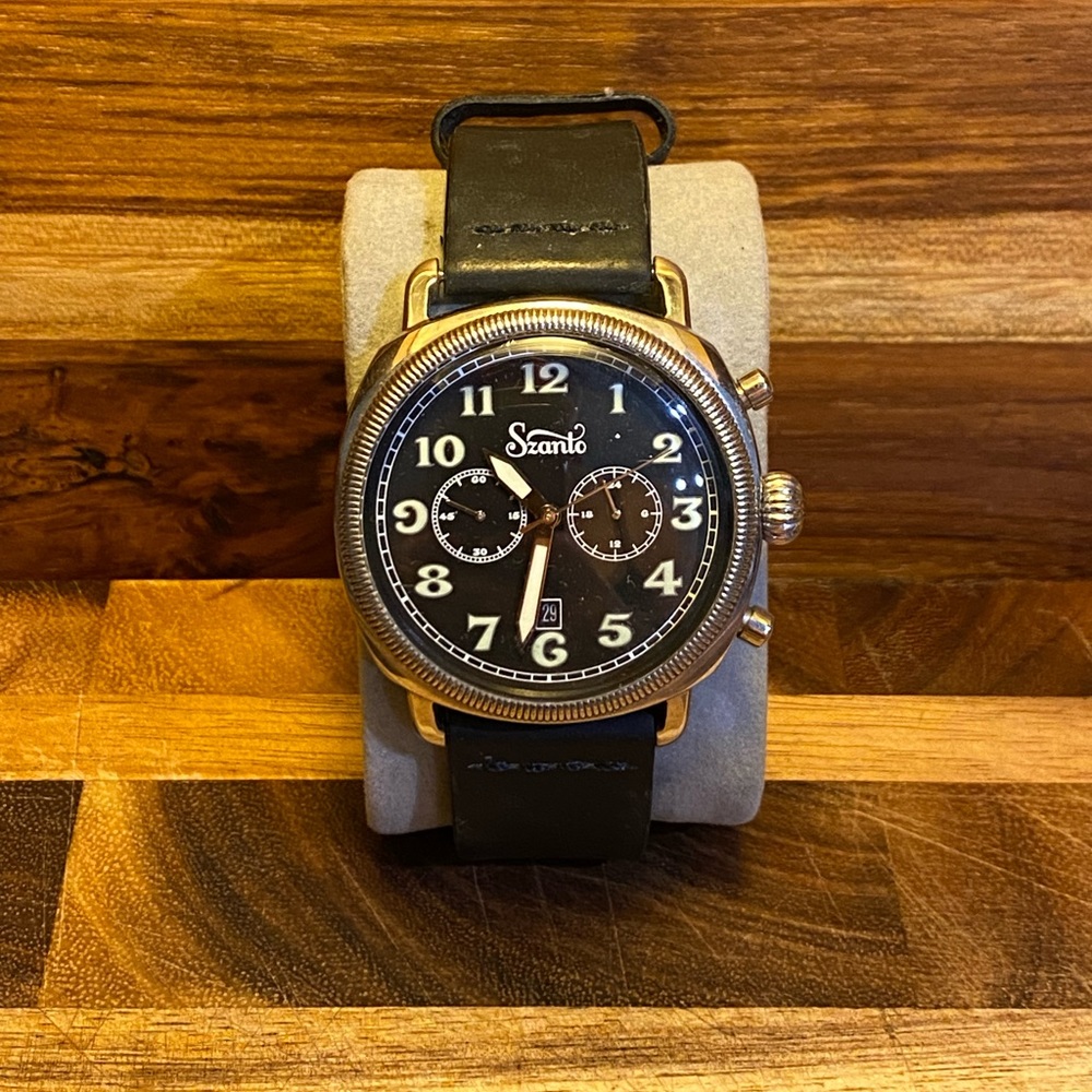 Men’s Watch - Szanto Coin Cushion Chronograph Antique Silver Black